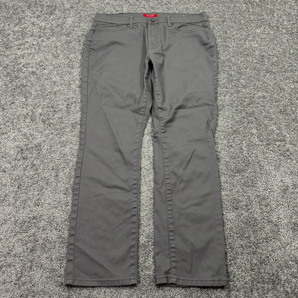 Guess Pants Mens 36x30 Gray Straight Leg Pockets City Casual Logo Preppy Work